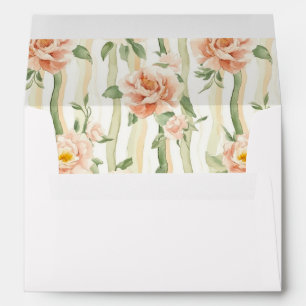 Peach Green Butterflies Floral Wedding Envelope
