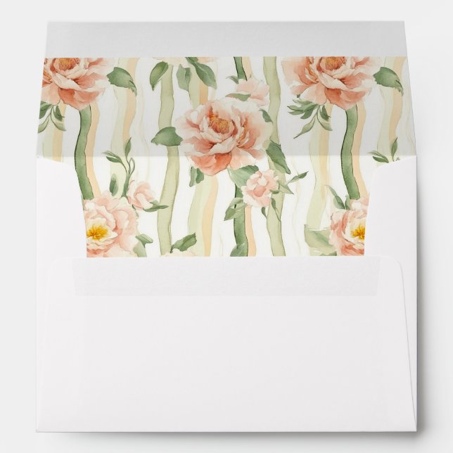 Peach Green Butterflies Floral Wedding Envelope (Back (Bottom))