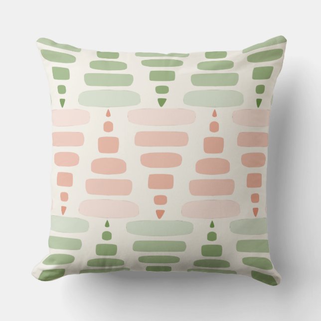 peach green cream Stacked Triangle Blocks Cushion (Front)