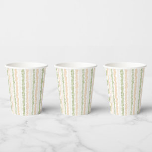 Peach Green Cream Stripes Baby Shower Paper Cups