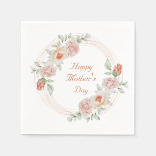 Peach Green Floral Elegant Happy Mother's Day Napkin