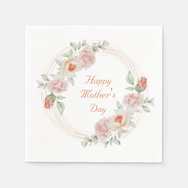 Peach Green Floral Elegant Happy Mother's Day   Napkin (Front)