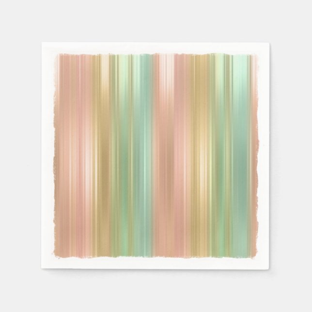 Peach Green Gold Coloured Stripes Napkin (Front)