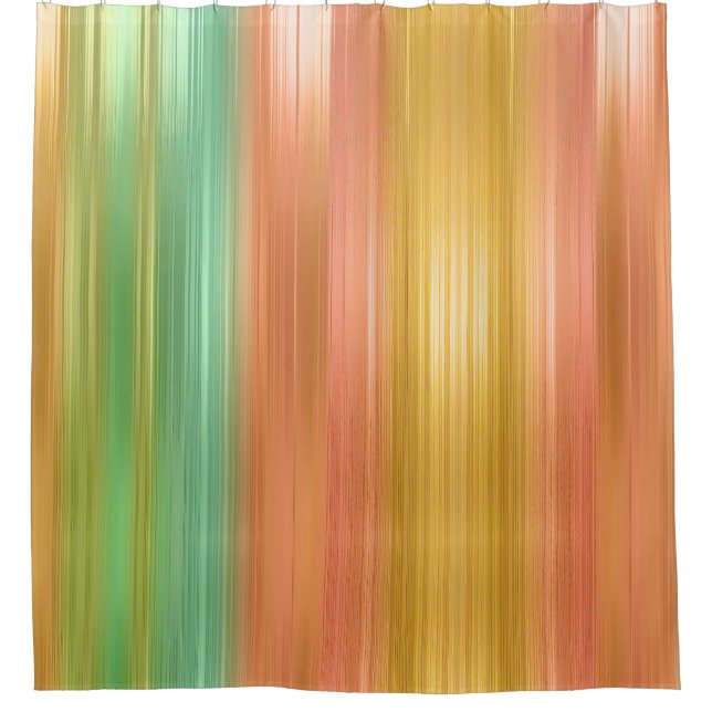 Peach Green Gold Stripe Shower Curtain (Front)