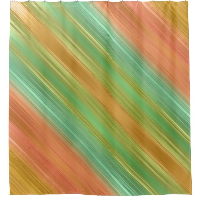 Peach Green Gold Stripe Shower Curtain (Front)
