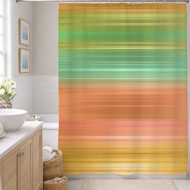 Peach Green Gold Stripe Shower Curtain (Creator Uploaded)