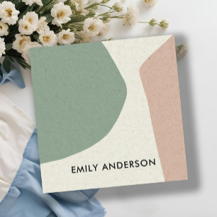 PEACH GREEN IVORY MODERN RUSTIC ABSTRACT ARTISTIC SQUARE BUSINESS CARD