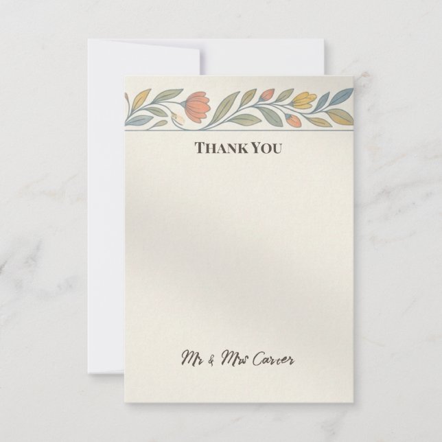 Peach Green Leaf Wedding Thank You Card (Front)