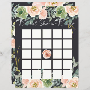 Peach Green Navy Pastel Floral Bridal Shower Bingo