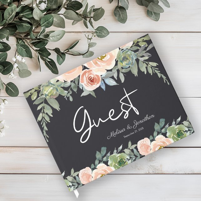 Peach Green Navy Pastel Floral Wedding Guest Book (Creator Uploaded)
