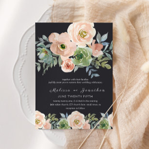 Peach Green Navy Pastel Floral Wedding Invitation
