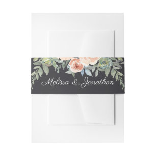 Peach Green Navy Pastel Floral Wedding Invitation Belly Band