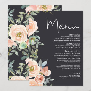 Peach Green Navy Pastel Floral Wedding Menu