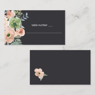 Peach Green Navy Pastel Floral Wedding Place Card