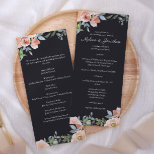 Peach Green Navy Pastel Floral Wedding Program Programme