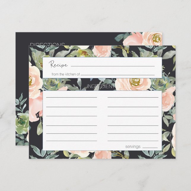 Peach Green Navy Pastel Floral Wedding Recipe Card (Front/Back)