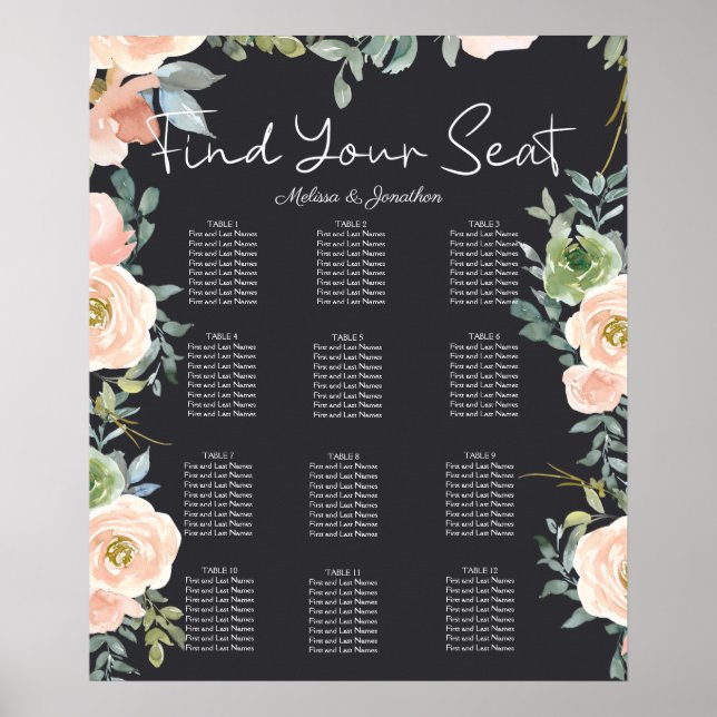 Peach Green Navy Pastel Wedding Seating Chart (Front)