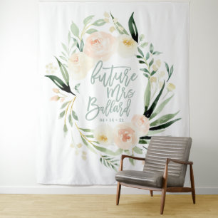 Peach + green watercolor floral bridal shower tapestry