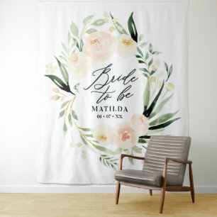 Peach + green watercolor floral bride to be tapestry