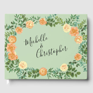 Peach Green Wedding Spring Pastel Floral Guest Book
