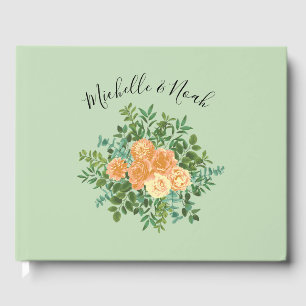 Peach Green Wedding Spring Pastel Floral Guest Book