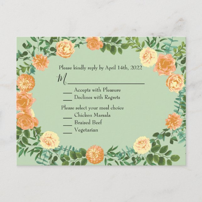 Peach Green Wedding Spring Pastel Postcard (Front)