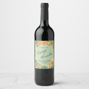 Peach Green Wedding Spring Pastel Wine Label