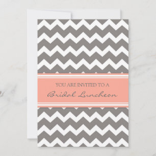 Peach Grey Chevron Bridal Lunch Invitation Cards