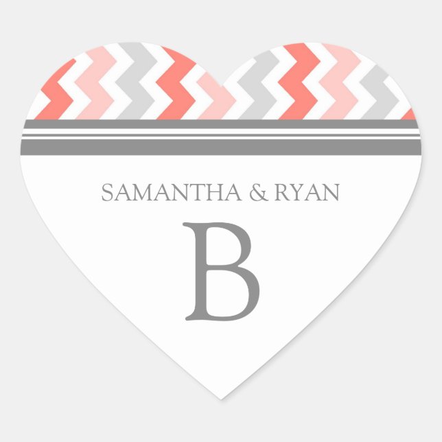 Peach Grey Chevrons Monogram Envelope Seal (Front)