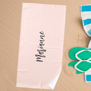 Peach grey custom name script beach towel