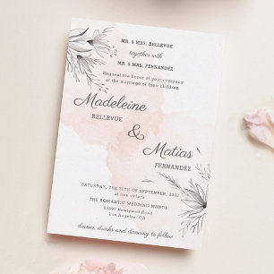 Peach & grey floral romantic elegant wedding  invitation