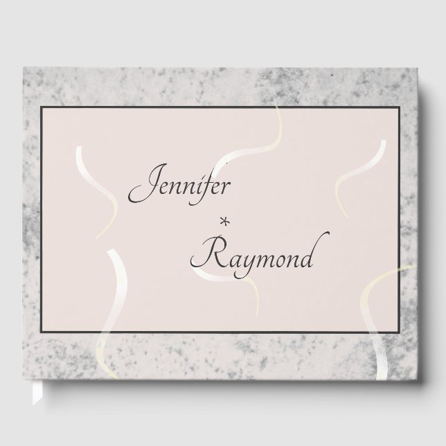 Peach & Grey Marble Monogramed Guest Book (Front)