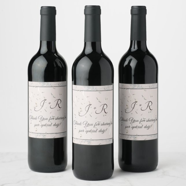 Peach & Grey Marble Monogramed Wine Label (Bottles)