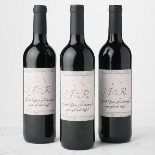 Peach & Grey Marble Monogramed Wine Label