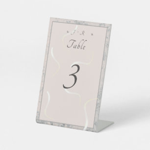 Peach & Grey Marble Monogrammed Table Number Pedestal Sign