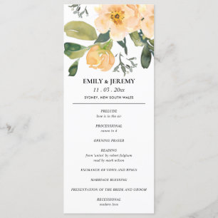 PEACH GREY PEONY FLORAL WATERCOLOR WEDDING PROGRAM MENU