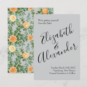 Peach Grey Peony Rose Floral Wedding Save Date Invitation