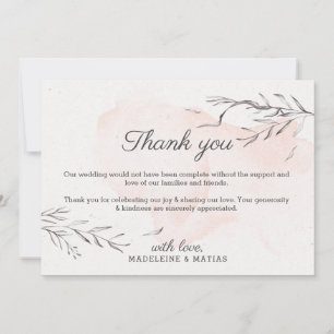 Peach & grey romantic floral elegant wedding thank you card