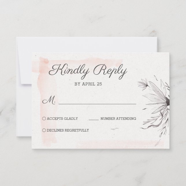 Peach & Grey Romantic Wedding elegant delicate RSVP Card (Front)