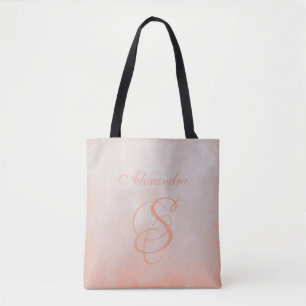 Peach Grey stylish rustic monogram Tote Bag