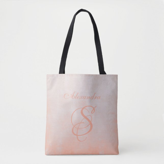 Peach Grey stylish rustic monogram Tote Bag (Front)