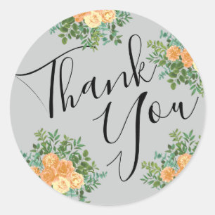 Peach Grey Wedding Spring Floral Classic Round Sticker