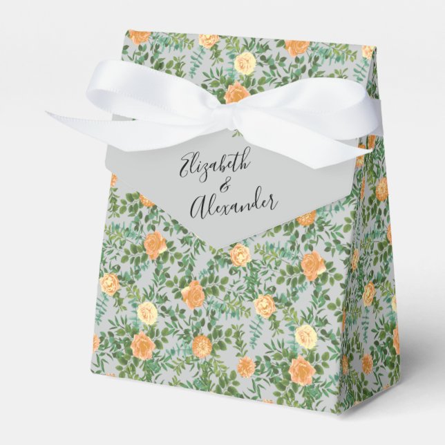Peach Grey Wedding Spring Floral Favour Box (Front Side)