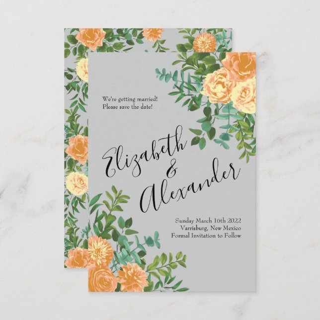 Peach Grey Wedding Spring Floral Invitation (Front/Back)