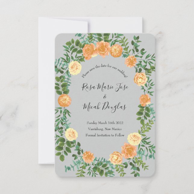 Peach Grey Wedding Spring Floral Invitation (Front)