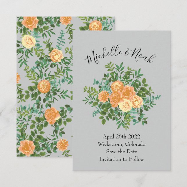 Peach Grey Wedding Spring Floral Invitation (Front/Back)