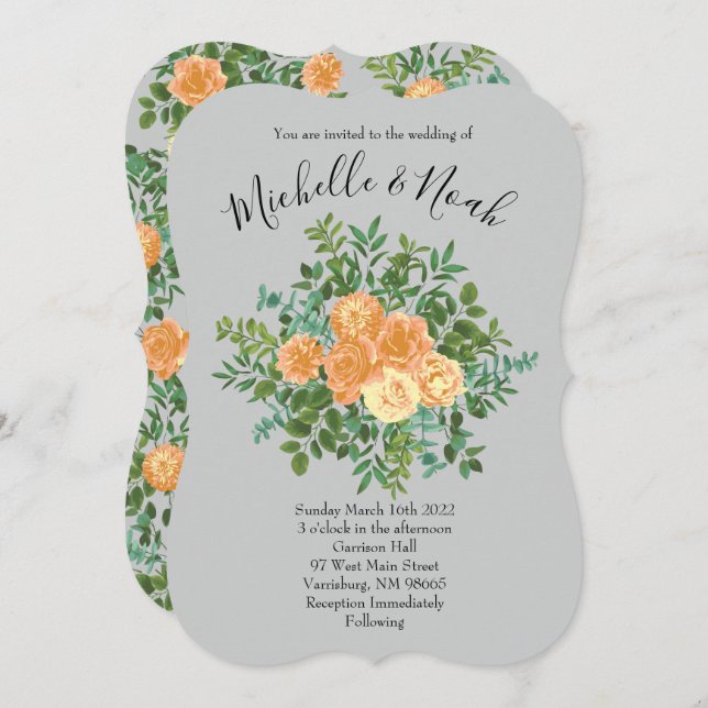 Peach Grey Wedding Spring Floral Invitation (Front/Back)