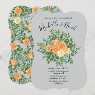 Peach Grey Wedding Spring Floral Invitation