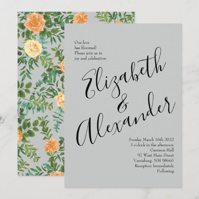 Peach Grey Wedding Spring Floral Invitation (Front/Back)