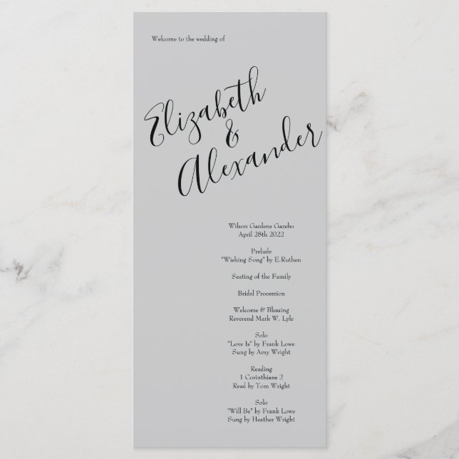 Peach Grey Wedding Spring Floral Menu (Front)